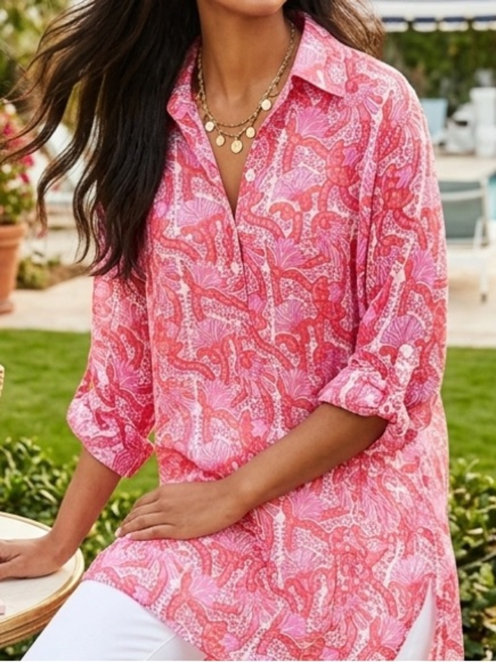 Oliphant 100% Cotton Lightweight Pullover Floral Tunic Top Large